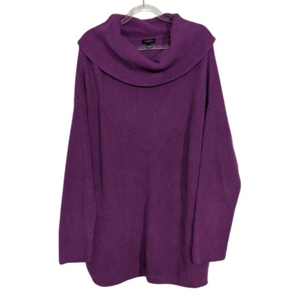 Talbots Ribbed Sweater Womens Petite Size 2X Purple Knit Cowl Neck Long Sleeve - Picture 1 of 8